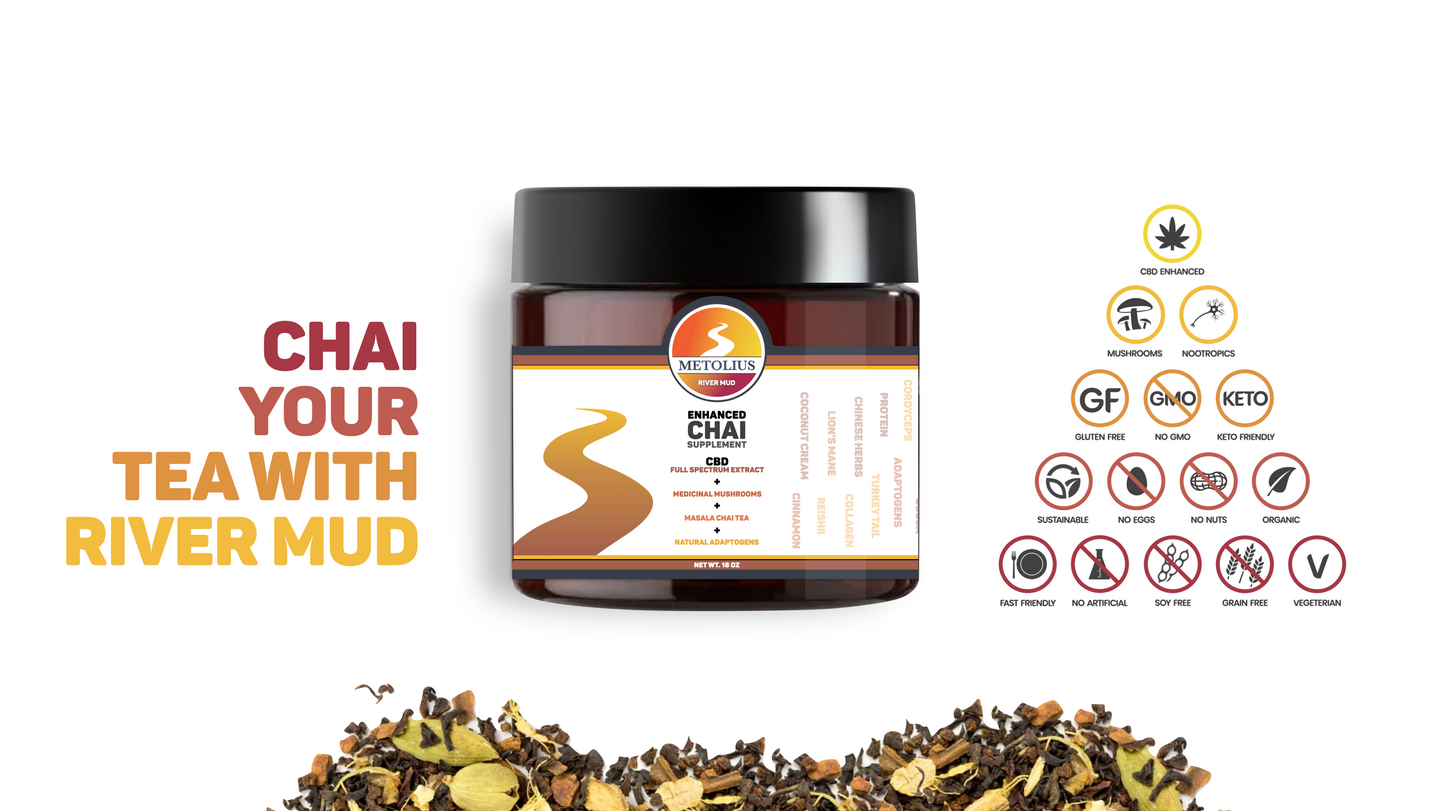 
                  
                    RIVER MUD CHAI - CBD EXTRACT + MEDICINAL MUSHROOMS + NATURAL ADAPTOGENS + MASALA CHAI
                  
                