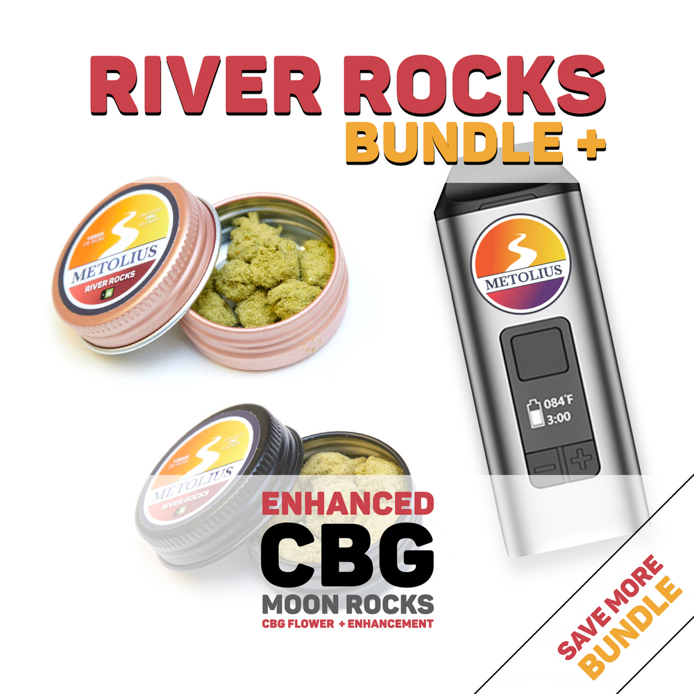 RIVER ROCKS BUNDLE PLUS - CBG FLOWER + CBD DISTILLATE + CBG KIEF + VAPORIZER