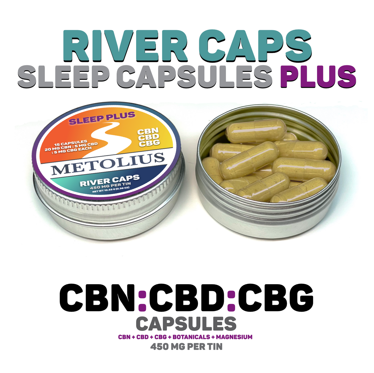
                  
                    RIVER CAPS SLEEP PLUS - CBN + CBD + CBG EXTRACTS + TRADITIONAL BOTANICALS
                  
                