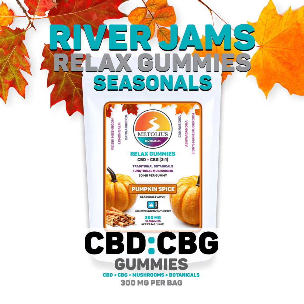 
                  
                    RIVER JAMS RELAX SEASONALS - CBD + CBG + TRADITIONAL BOTANICALS + FUNCTIONAL MUSHROOMS
                  
                