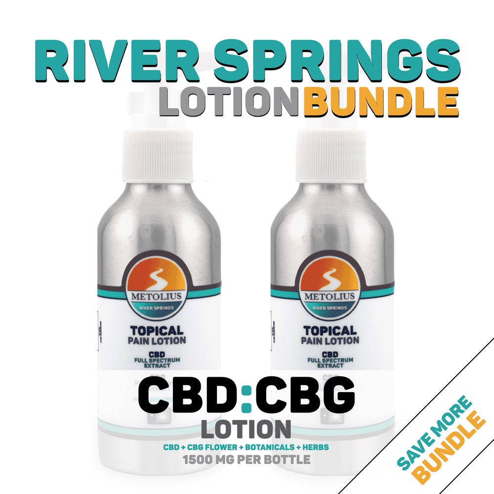 
                  
                    RIVER SPRINGS LOTION BUNDLE - CBD + CBG EXTRACT + ESSENTIAL OILS + HEALING HERBS + LOTION
                  
                